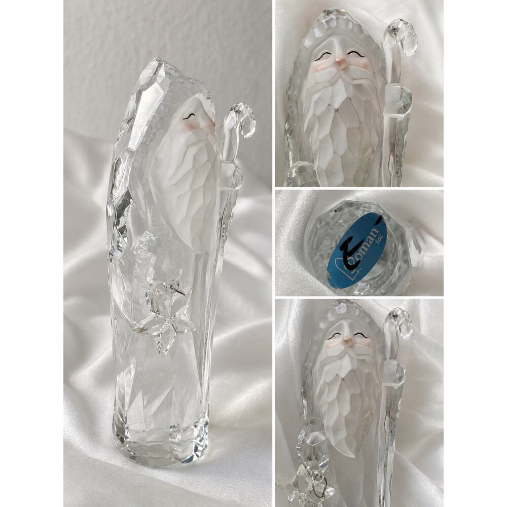 Roman Inc. clear acrylic Santa Christmas decoration featuring a frosted beard